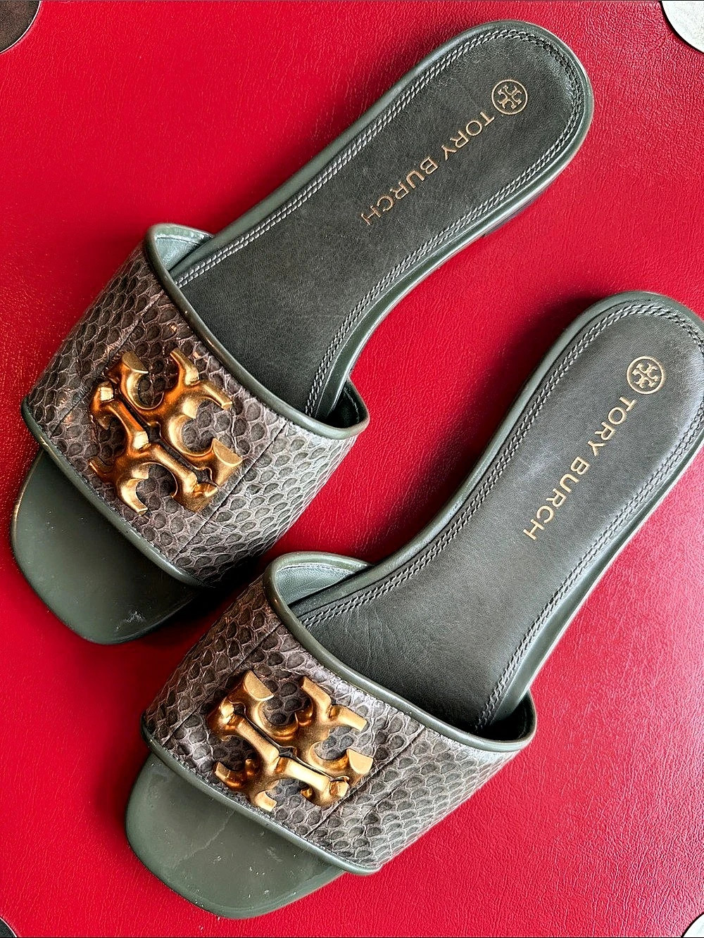 Tory Burch Eleanor Slide Brown Logo Sandals